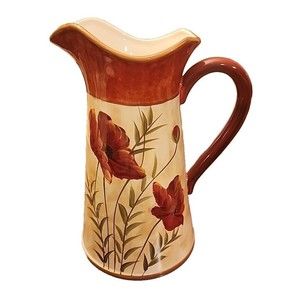 Pier 1 Large Poppies Ceramic Pitcher